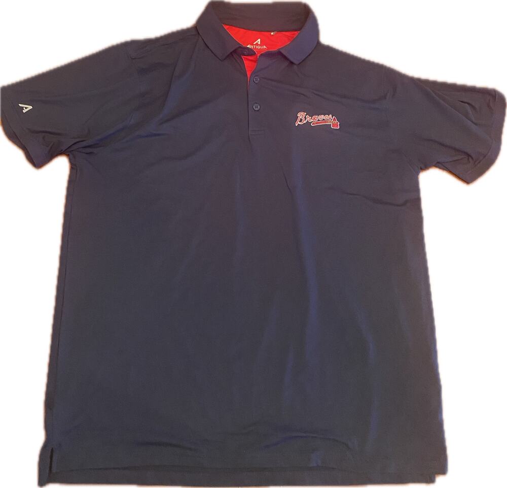 Atlanta Braves Antigua MLB Golf Polo Shirt Men's Large Blue Red Trim